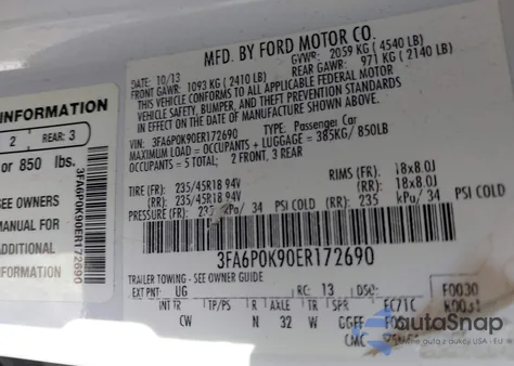 2014 Ford Fusion Titanium from USA, damaged, VIN 3FA6P0K90ER172690